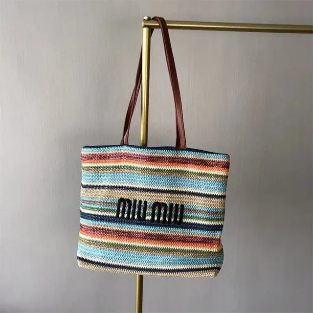 Miu Miu Striped Crochet Tote Multicolor