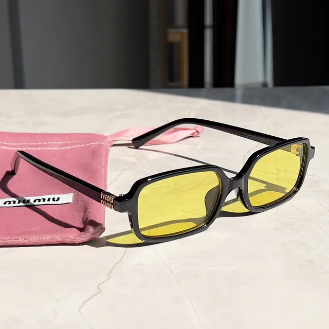 Miu Miu Sunglasses Rectangular Frame with Yellow Lenses