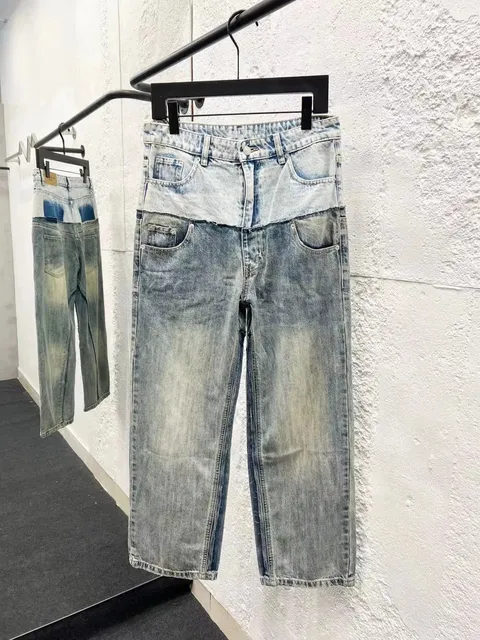 Patchwork Denim Jeans Acid Wash Distressed