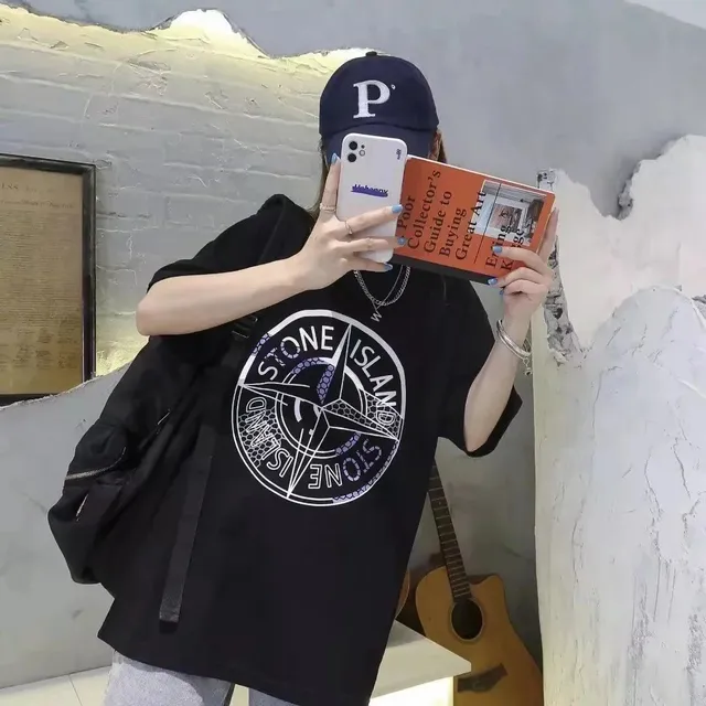 Stone Island Compass Logo Tee Black with White/Purple Compass