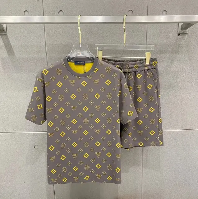 Louis Vuitton Monogram Print Set Grey with Yellow Logo