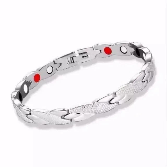 Magnetic Bracelet Textured Link with Red Accents