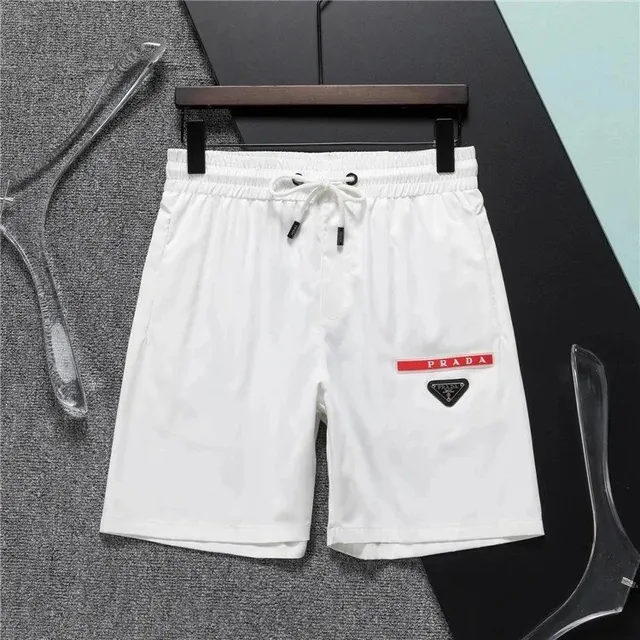 Prada Logo-Print Shorts White with Red/Black Logo Patch