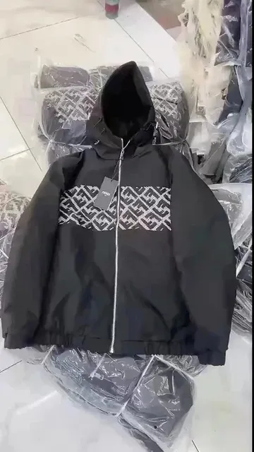 Fendi Zip-Up Hooded Jacket FF Logo Panel
