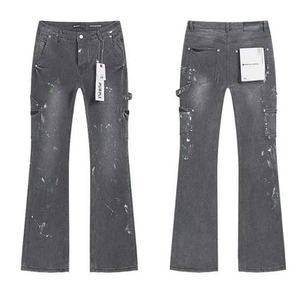 Cargo Flare Jeans Paint-Splatter Wash
