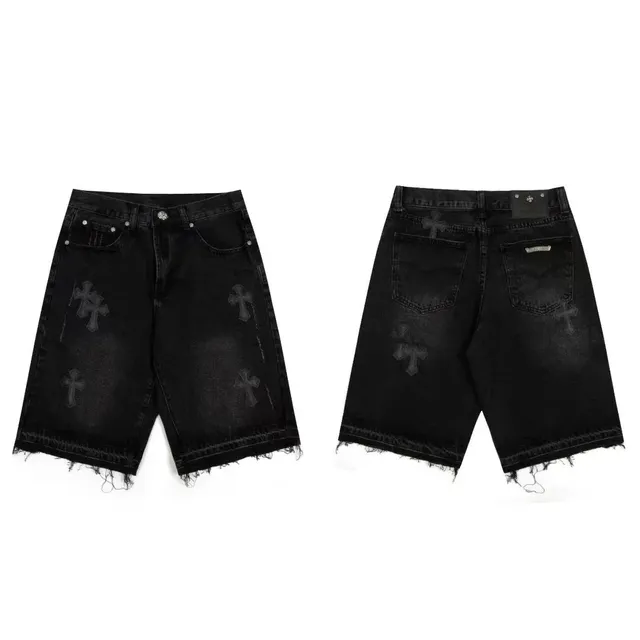 Chrome Hearts Denim Shorts Cross-Embellished Distressed