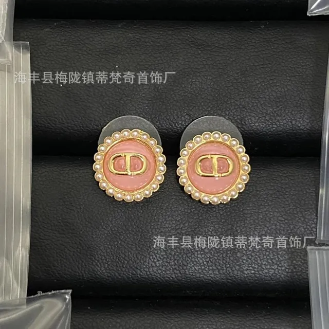 Dior Stud Earrings Pearl-Trimmed CD Logo