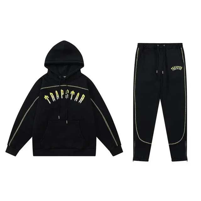 Trapstar Hoodie and Joggers Set Black with Gold Logo