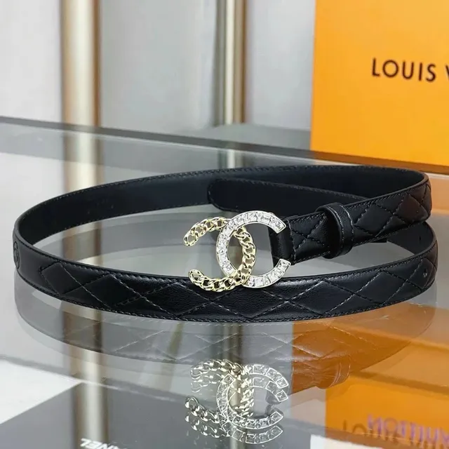 Chanel CC Logo Belt Quilted Leather with Crystal CC