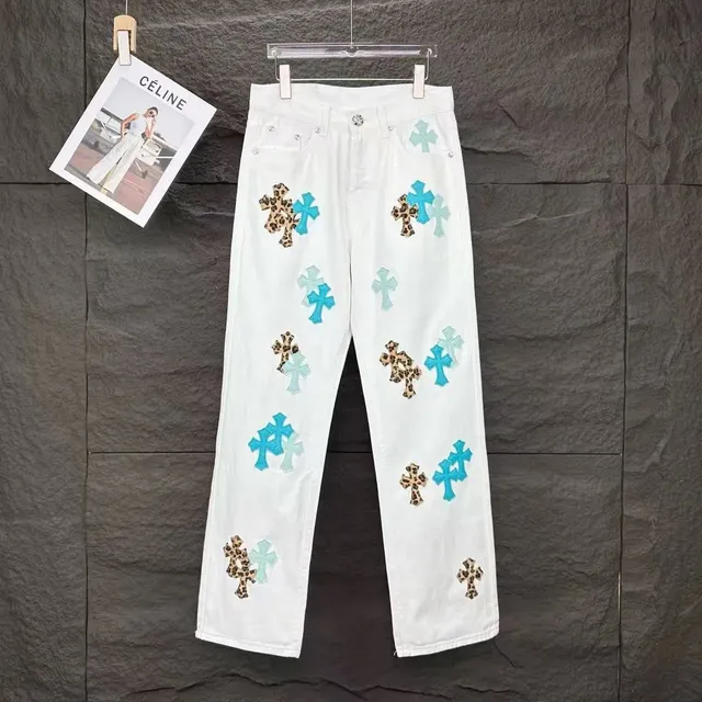 Chrome Hearts Cross Patch Jeans Leopard and Turquoise Crosses