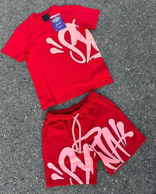 Sp5der Graphic Tee and Shorts Set Pink Logo Print