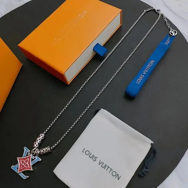Louis Vuitton Chain Necklace Monogram Enamel Pendant