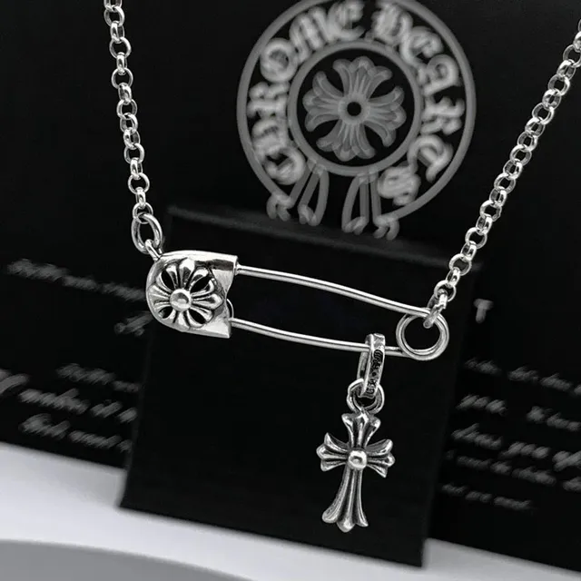 Chrome Hearts Safety Pin Necklace Cross Charm