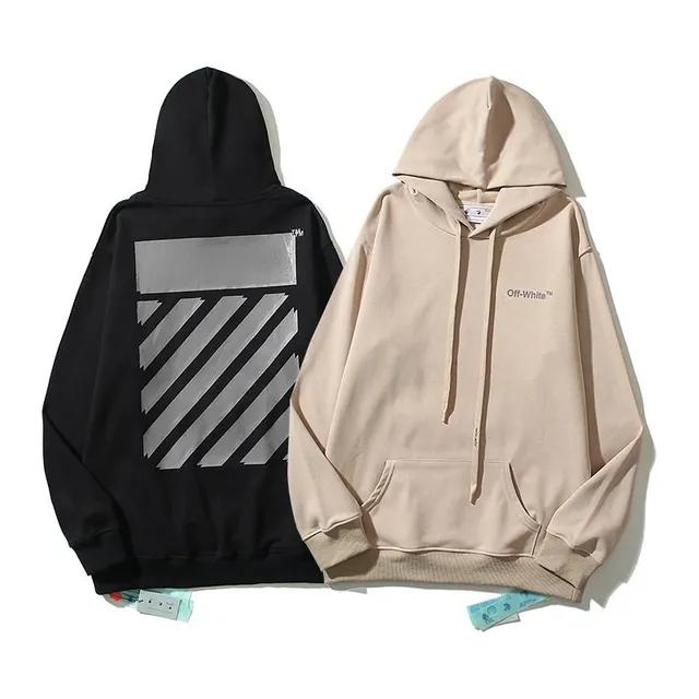 Off-White Hooded Sweatshirt Diagonal Stripe / Logo Print