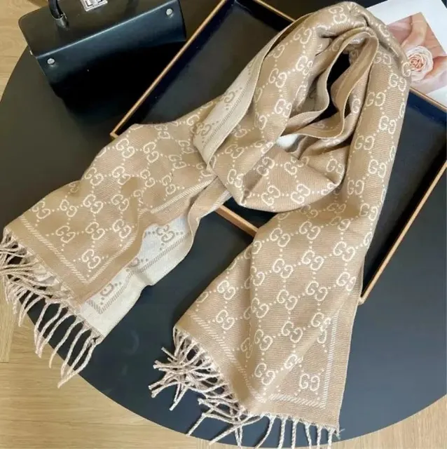 Gucci GG Logo Scarf Beige with White GG Pattern