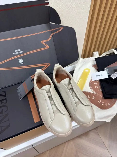 Zegna Triple Stitch Beige Leather