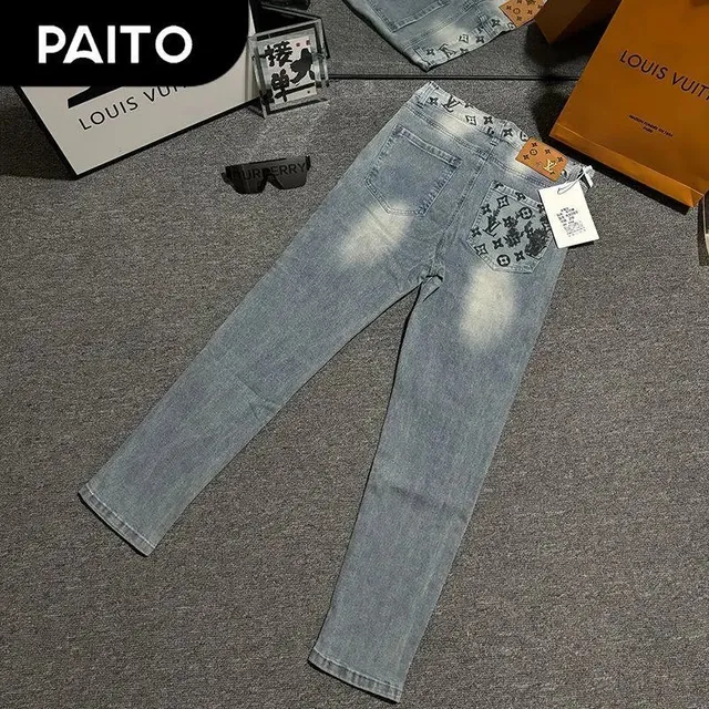Louis Vuitton Monogram Denim Jeans Light Wash with Printed Pocket
