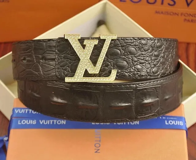 Louis Vuitton LV Belt Crocodile Embossed with Crystal Buckle