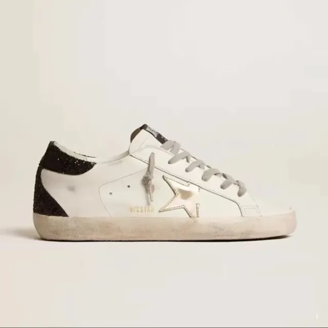 Golden Goose Superstar Distressed White with Glitter Heel