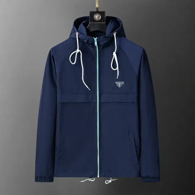 Prada Hooded Windbreaker Jacket Navy with Light Blue Zip