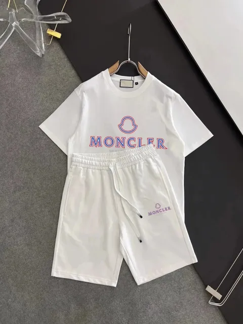 Moncler Logo Tee and Shorts Set Embroidered Logo