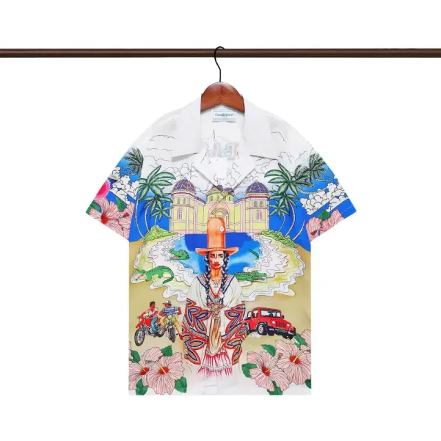 Casablanca Printed Camp Collar Shirt Tropical Palace Print