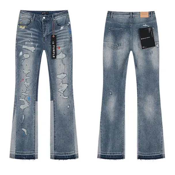 Distressed Flare Jeans Paint-Splatter & Raw Hem