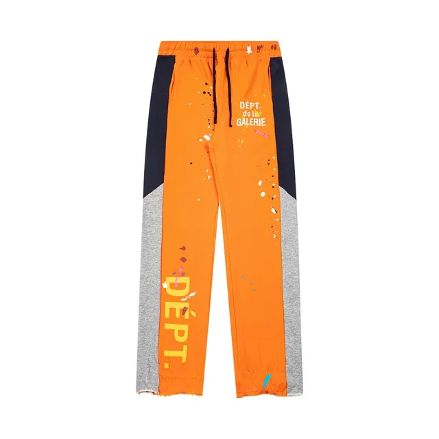 Gallery Dept. Paint Splatter Joggers Orange with Navy/Grey Panels