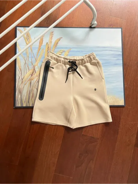 Nike Tech Fleece Shorts Beige with Black Zip