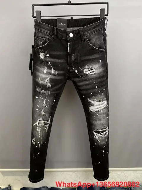 Dsquared2 Distressed Slim Fit Jeans Paint Splatter Ripped