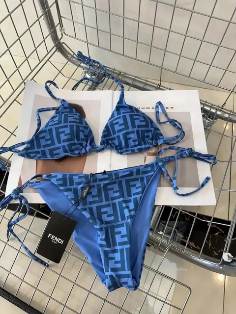 Fendi Bikini Set FF Logo Print Blue
