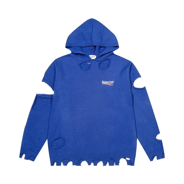 Balenciaga Distressed Knit Hoodie Ripped Detail