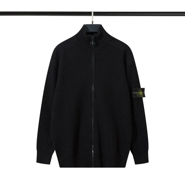 Stone Island Zip-Up Knit Sweater Black