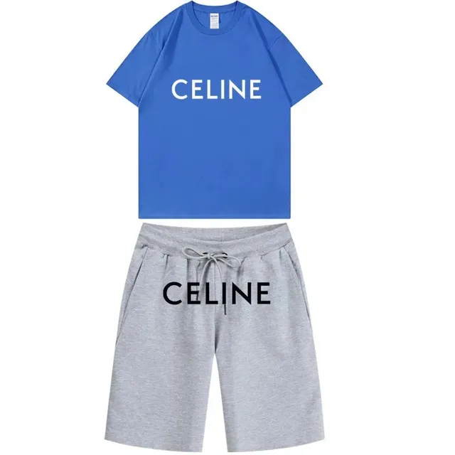Celine Logo Tee and Shorts Set Bold Logo Print