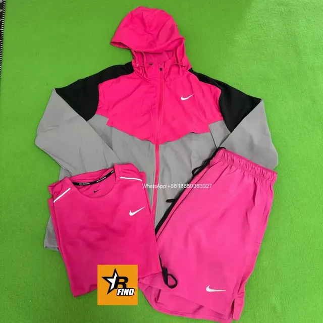 Nike Windrunner Jacket & Running Set Pink/Black/Grey