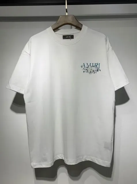 Amiri Floral Logo Tee White with Floral Embroidery