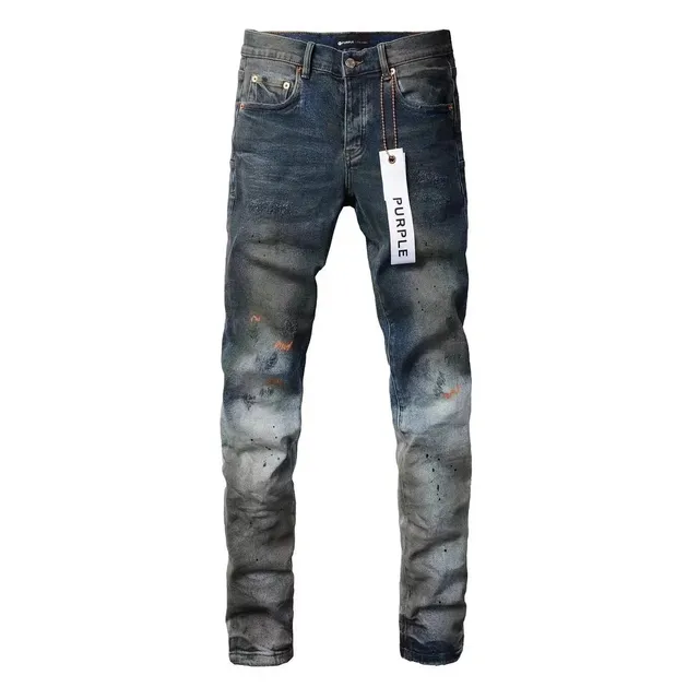 Purple Brand Distressed Slim Fit Jeans Acid Wash Splatter