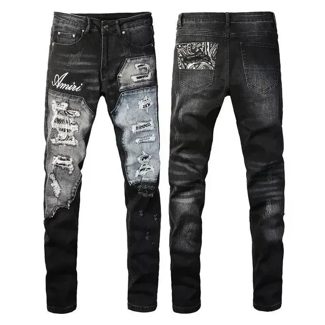Amiri Distressed Jeans Patchwork Embroidered