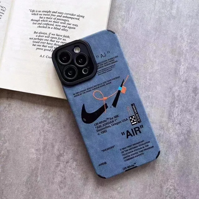 Off-White Phone Case Denim Print with Nike Swoosh and Text