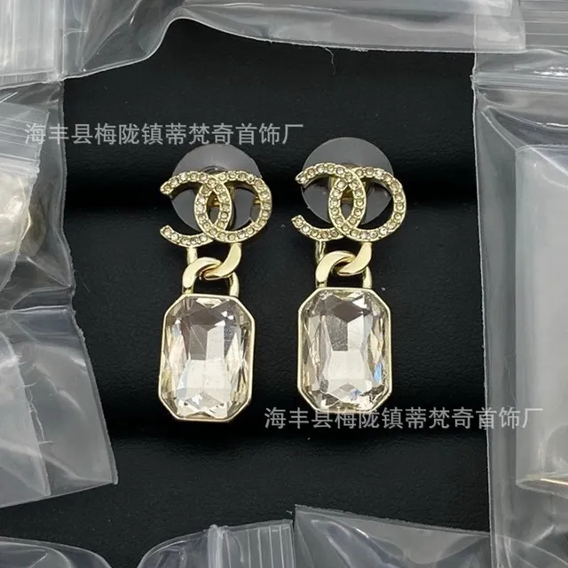 Chanel CC Drop Earrings Crystal Stone