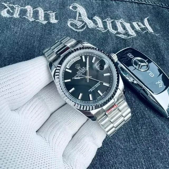Rolex Oyster Perpetual Day-Date Stainless Steel Black Dial