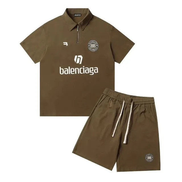 Balenciaga Polo and Shorts Set Olive Green