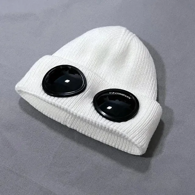 C.P. Company Goggle Beanie White with Black Lenses