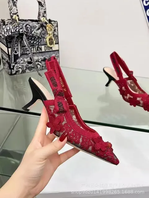 Dior Slingback Heel Lace Floral Embroidery