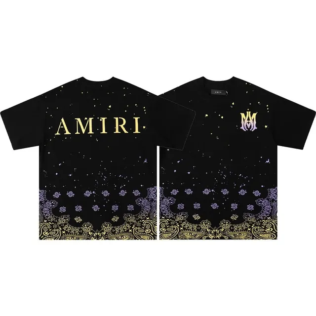 Amiri Graphic Tee Gold Logo with Paisley Print