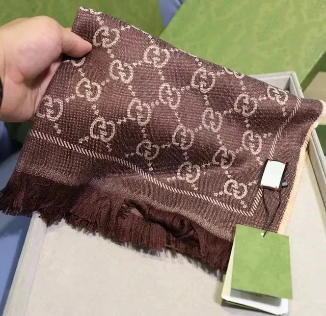 Gucci GG Marmont Scarf Brown with Beige GG Pattern