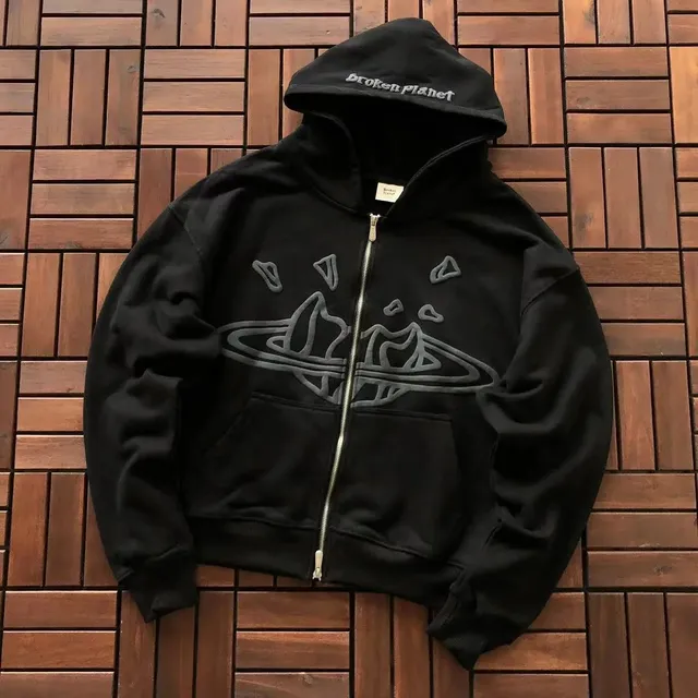 Broken Planet Zip-Up Hoodie Planet Embroidery