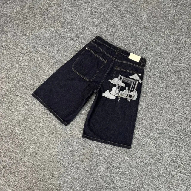 016云朵刺绣牛仔短裤(蓝)