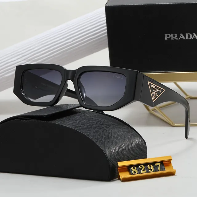 Prada Rectangular Sunglasses Gold Triangle Logo