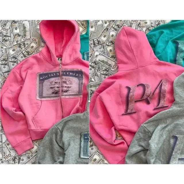 Palm Angels Zip-Up Hoodie Social Security Print